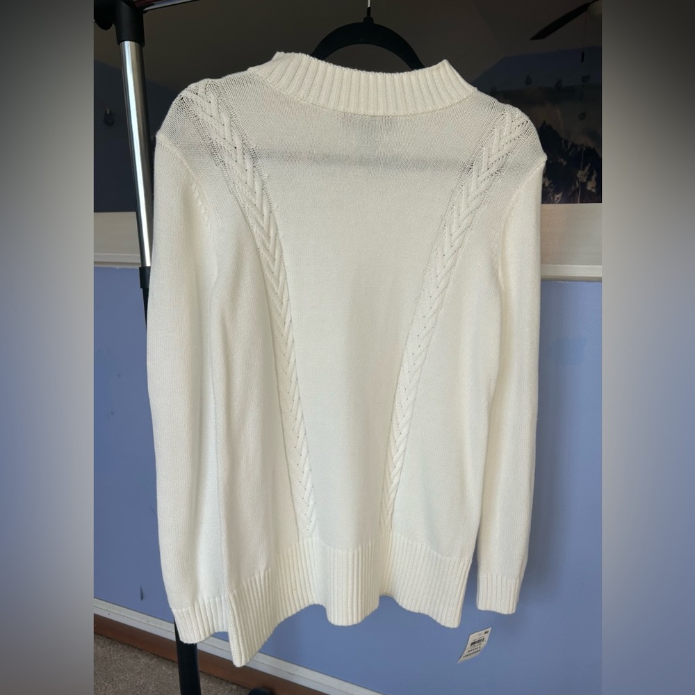 NWT Karen Scott Bright Winter White Cable Knit Sweater